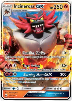 Incineroar GX - 27/149 - Pokemon Sun & Moon Base Set Ultra Rare Card NM - Image 1