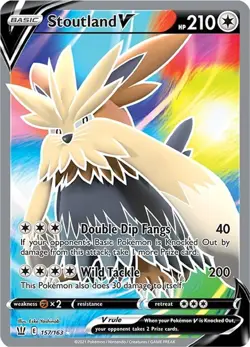 Stoutland V - 157/163 - Pokemon Battle Styles Sword & Shield Full Art Card NM - Image 1