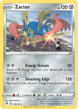 Zacian - 139/192 - Pokemon Rebel Clash Sword & Shield Cracked Holo Rare Card NM - Image 1