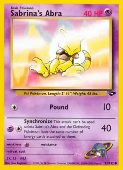 Sabrina's Abra - 93/132 - Pokemon Gym Challenge Unlimited Card WOTC LP - Image 1