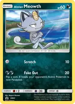 Alolan Meowth - SM43 - Pokemon Sun & Moon Promo Holo Rare Card LP - Image 1