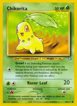 Chikorita - 54/111 - Pokemon Neo Genesis Unlimited Card WOTC LP - Image 1