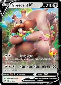 Greedent V - 217/264 - Pokemon Fusion Strike Sword & Shield Ultra Rare Card NM - Image 1