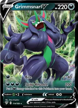 Grimmsnarl V - 114/189 - Pokemon Darkness Ablaze Sword & Shield Rare Card NM - Image 1