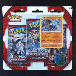 Sun and Moon Crimson Invasion 3 Pack Booster Blister Lucario - Pokemon Sealed - Image 1