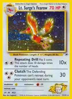 Lt. Surge's Fearow - 7/132 - Pokemon Gym Heroes Unlimited Holo Rare Card WOTC MP - Image 1