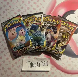 Pokemon SM Cosmic Eclipse Booster Pack Art Set Factory Sealed (4 Packs) - Image 1