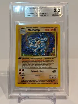 1999 Pokemon MACHAMP Base Set 1ST EDITION Holo Rare Card 8/102 BGS-6.5 - Image 1