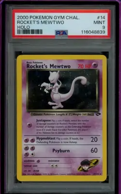 PSA 9 MINT Pokemon Rocket’s Mewtwo Gym Challenge Holo 14/132 - Image 1