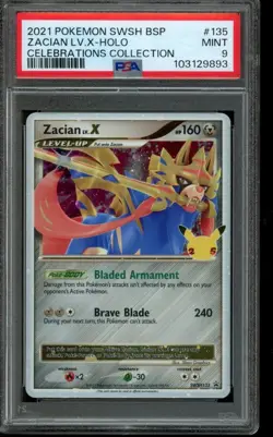 PSA 9 MINT Pokemon Zacian LV.X Celebrations Collection Holo SWSH135 - Image 1