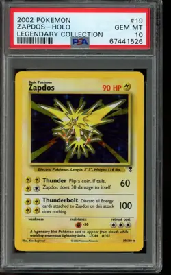 PSA 10 GEM MINT Pokemon Zapdos Legendary Collection Holo #19 2002 - Image 1