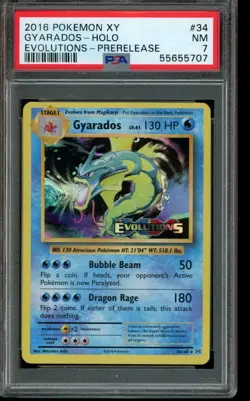 PSA 7 NM Pokemon Gyarados Prerelease Holo Evolutions #34 2016 - Image 1