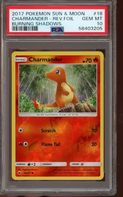 PSA 10 GEM MINT Pokemon Charmander Burning Shadows Reverse Foil 18/147 - Image 1