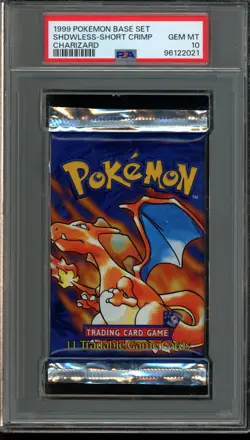 PSA 10 GEM MINT Pokemon Charizard 1999 Base Set SHADOWLESS SHORT CRIMP Booster - Image 1
