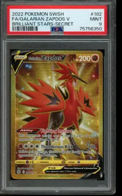 PSA 9 MINT Pokemon Galarian Zapdos V Brilliant Stars Secret Rare 182/172 - Image 1
