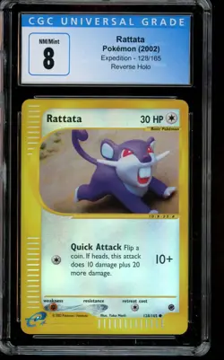 CGC 8 NM/Mint Pokemon Rattata Expedition Reverse Holo 128/165 2002 - Image 1