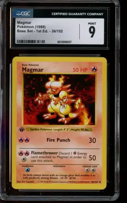 CGC 9 MINT Pokemon Magmar Base Set 1st Edition Shadowless 36/102 - Image 1