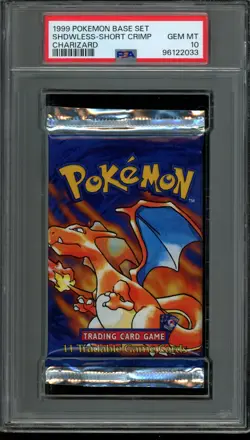 PSA 10 GEM MINT Pokemon Shadowless Base Set Pack Short Crimp Charizard 1999 - Image 1
