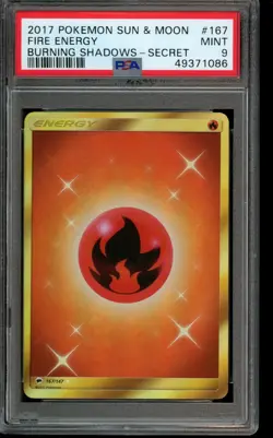 PSA 9 MINT Pokemon Fire Energy Burning Shadows Secret #167 2017 - Image 1