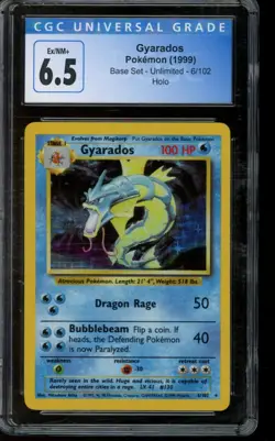CGC 6.5 EX/NM+ Pokemon Gyarados Base Set Unlimited Holo Rare 6/102 - Image 1