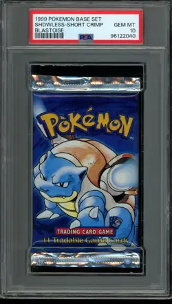 PSA 10 GEM MINT Pokemon Shadowless Base Set Pack Short Crimp Blastoise 1999 - Image 1