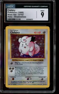 CGC 9 MINT Pokemon Clefairy Base Set Holo Shadowless 5/102 - Image 1