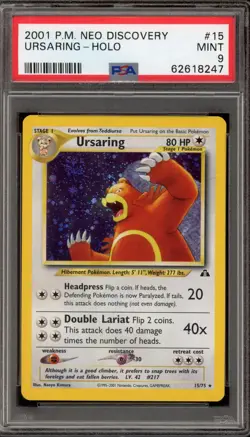 Pokemon Ursaring Neo Discovery Unlimited Holo Rare #15 PSA 9 Mint - Image 1