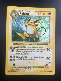 Raichu - 14/102 - Pokemon Base Set Shadowless Holo Rare Card WOTC NM - Image 1