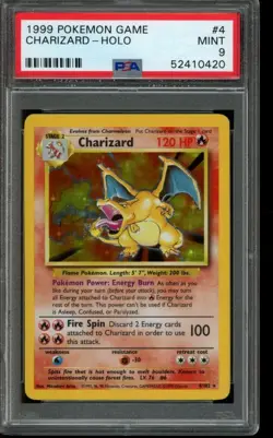PSA 9 MINT Pokemon Charizard Base Set Holo Unlimited 4/102 - Image 1