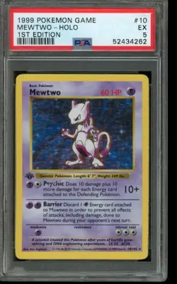 PSA 5 EX Pokemon Mewtwo Base Set 1st Edition Holo 10/102 - Image 1