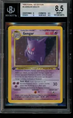 BGS 8.5 NM-MT+ Pokemon Gengar Fossil 1st Edition Holo 5/62 - Image 1