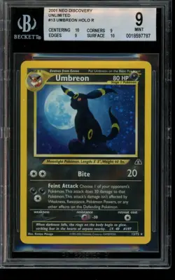 BGS 9 MINT Pokemon Umbreon Neo Discovery Unlimited Holo 13/75 - Image 1