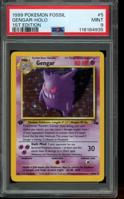 PSA 9 MINT Pokemon Gengar Fossil 1st Edition Holo 5/62 - Image 1