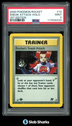 2000 POKEMON TEAM ROCKET 1ST EDITION #16/82 ROCKET'S SNEAK ATTACK HOLO PSA 9 - Image 1
