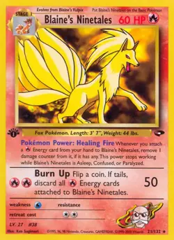 Blaine's Ninetales - 21/132 - Pokemon Gym Challenge 1st Edition Rare Card MP - Image 1