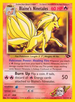 Blaine's Ninetales- 21/132 - Pokemon Gym Challenge Unlimited Rare Card WOTC LP - Image 1