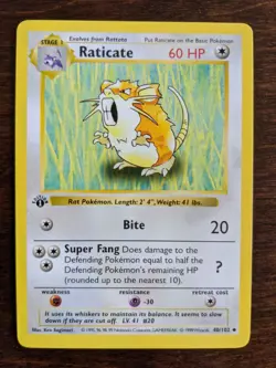 Raticate 1st Edition Shadowless Pokemon Card Base Set 40/102 English NM - Image 1