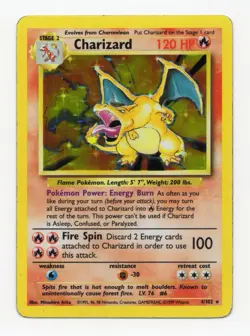 Pokemon TCG Base Set Charizard Holo Card 4/102 MP-/HP+ - Image 1