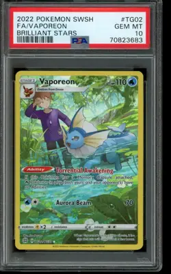 PSA 10 GEM MINT Pokemon Vaporeon Brilliant Stars Full Art TG02/TG30 - Image 1