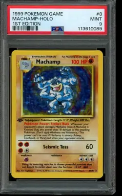 PSA 9 MINT Pokemon Machamp Base Set 1st Edition Holo 8/102 - Image 1