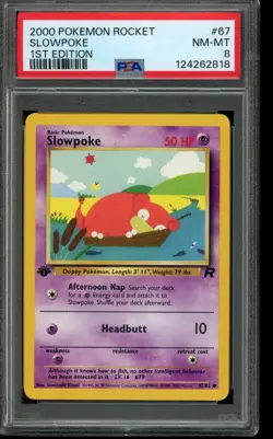 PSA 8 NM-MT Pokemon Slowpoke Team Rocket 1st Edition 67/82 - Image 1