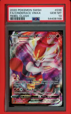 PSA 10 GEM MINT Pokemon Cinderace VMAX Rebel Clash Full Art 036/192 - Image 1