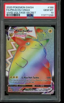 PSA 10 GEM MINT Pokemon Pikachu VMAX Vivid Voltage Secret Full Art 188/185 - Image 1