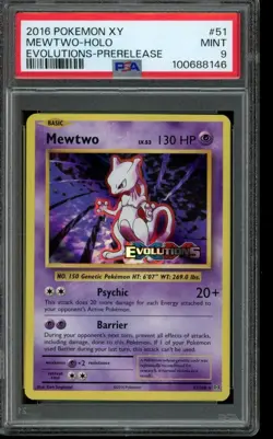 PSA 9 MINT Pokemon Mewtwo Evolutions Prerelease Holo 51/108 - Image 1