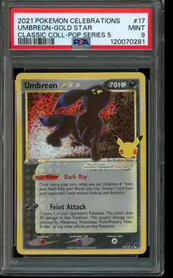 PSA 9 MINT Pokemon Umbreon Celebrations Classic Collection Gold Star Holo 17/17 - Image 1