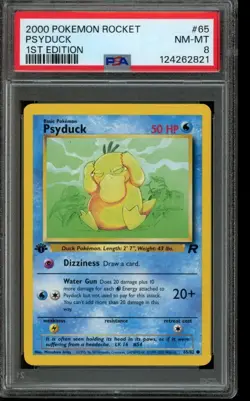 PSA 8 NM-MT Pokemon Psyduck Team Rocket 1st Edition 65/82 - Image 1