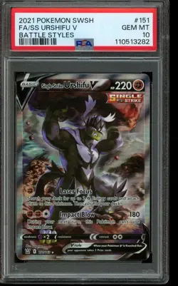 PSA 10 GEM MINT Pokemon Urshifu V Battle Styles Full Art 151/163 - Image 1