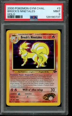 PSA 9 MINT Pokemon Brock’s Ninetales Gym Challenge Holo 3/132 Unlimited - Image 1