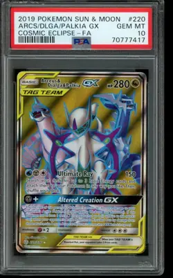 PSA 10 GEM MINT Pokemon Arceus Dialga Palkia GX Cosmic Eclipse Full Art 220/236 - Image 1