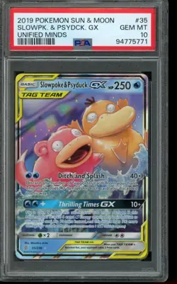 PSA 10 GEM MINT Pokemon Slowpoke and Psyduck GX Unified Minds Full Art GX 35/236 - Image 1